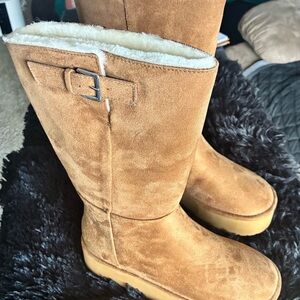 Madden Girl Tan Suede Shearling-Lined Mid-Calf Boots